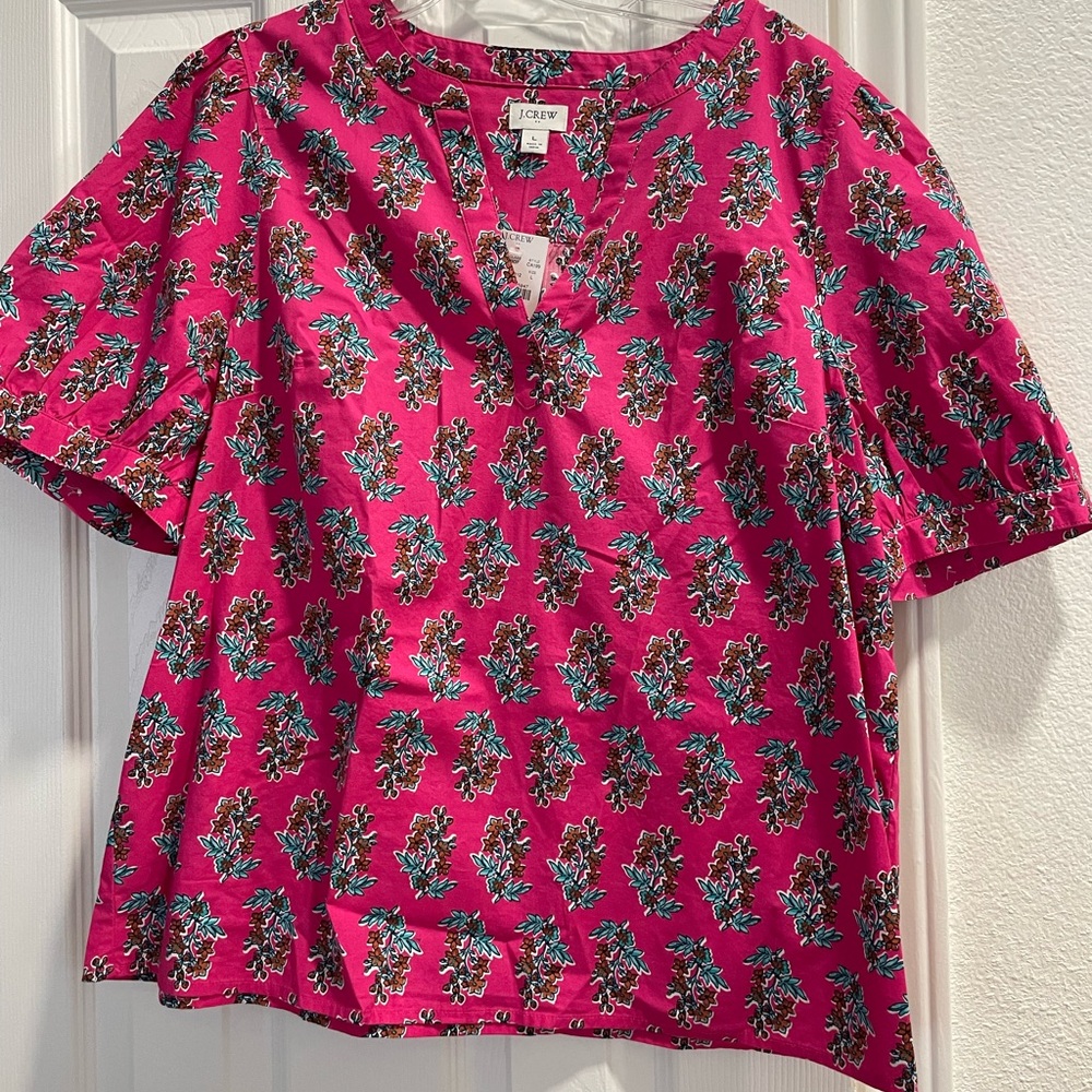 J. Crew Pink and Green Flutter Sleeve Blouse